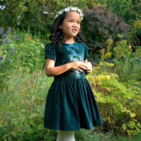 Tartan Bow Front Dress, Green