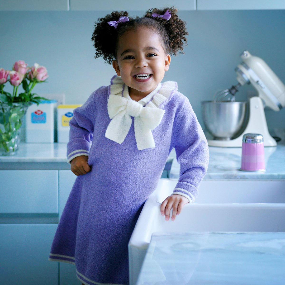 Purple Knit Frill Dress