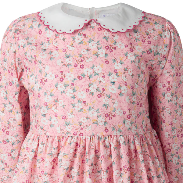 Pink Floral Scalloped Collar Dress