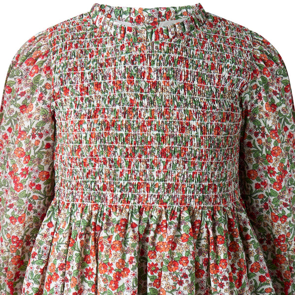 Red Botanical Ruched Dress