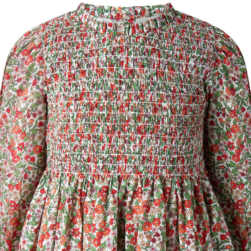 Red Botanical Ruched Dress