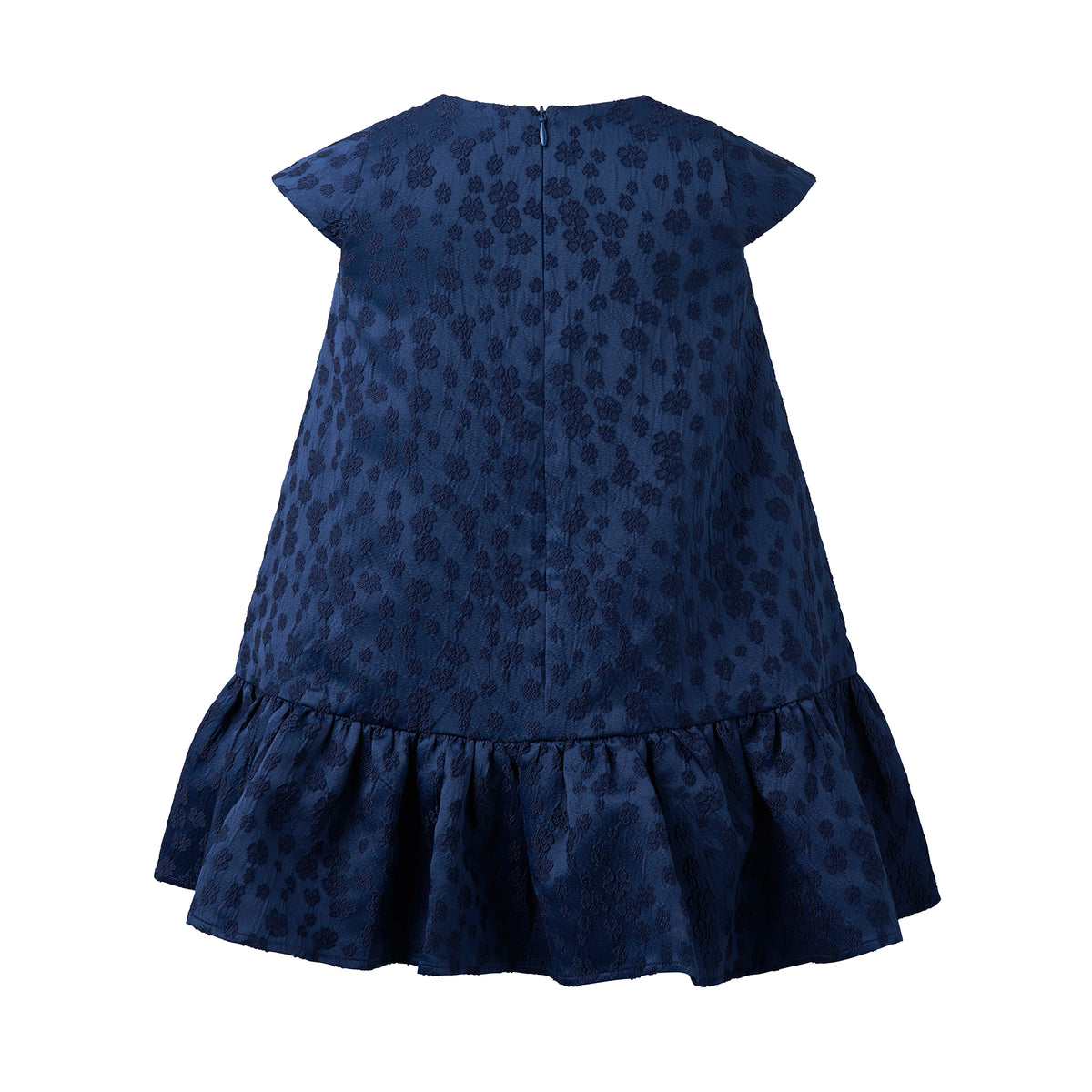 Navy Petal Damask Drop Hem Dress