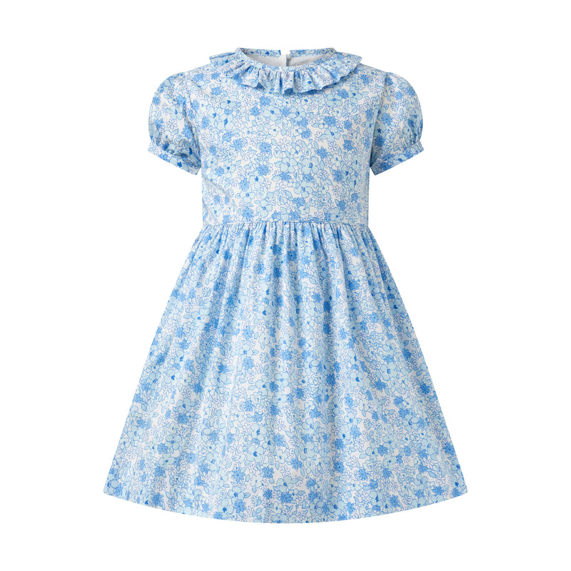 Blue Frill Collar Floral Dress
