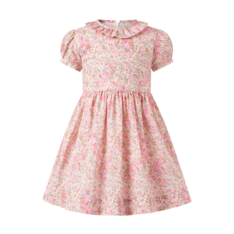 Peach Frill Collar Floral Dress
