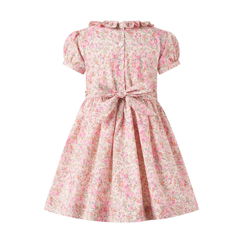 Peach Frill Collar Floral Dress