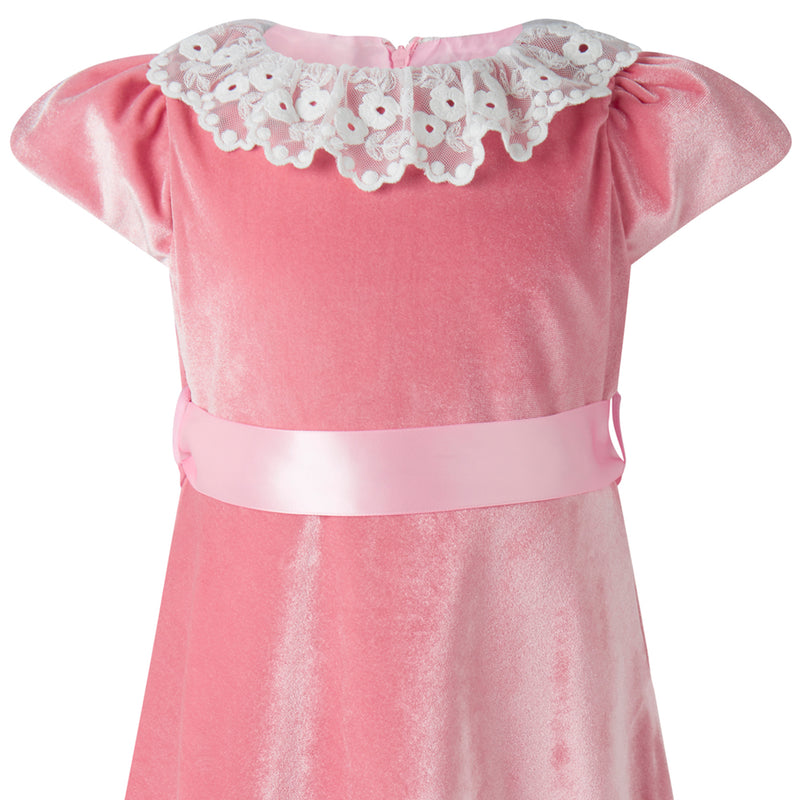 Pink Lace Collar Velvet Dress