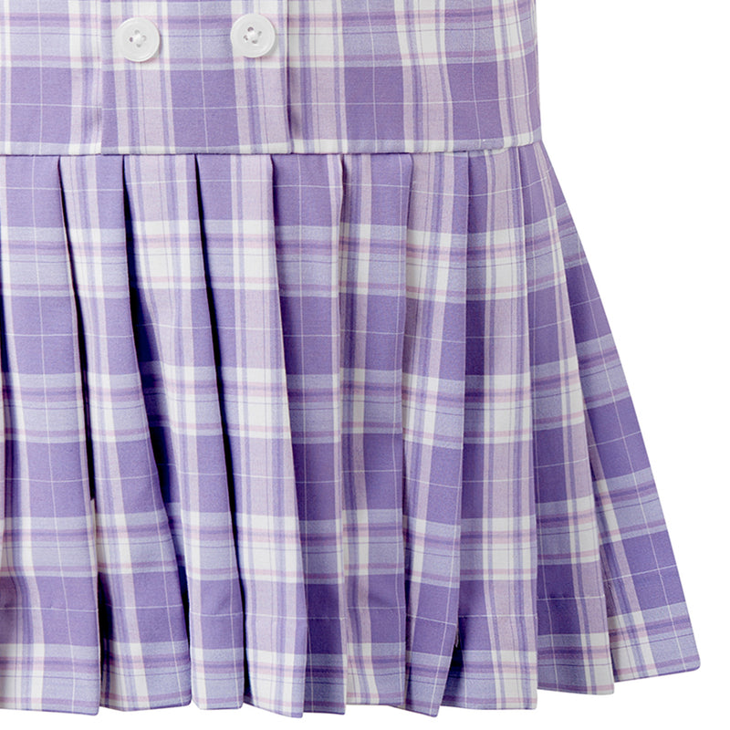 Purple Check Pleated Dress