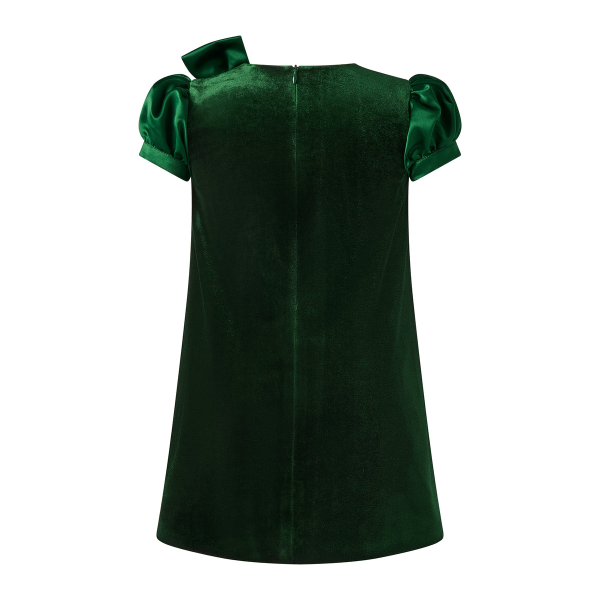 Green Bow Shoulder Velvet Dress