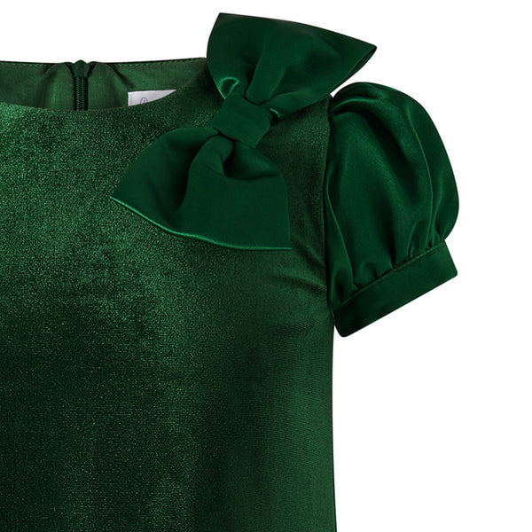 Green Bow Shoulder Velvet Dress