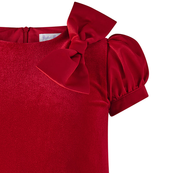 Red Bow Shoulder Velvet Dress
