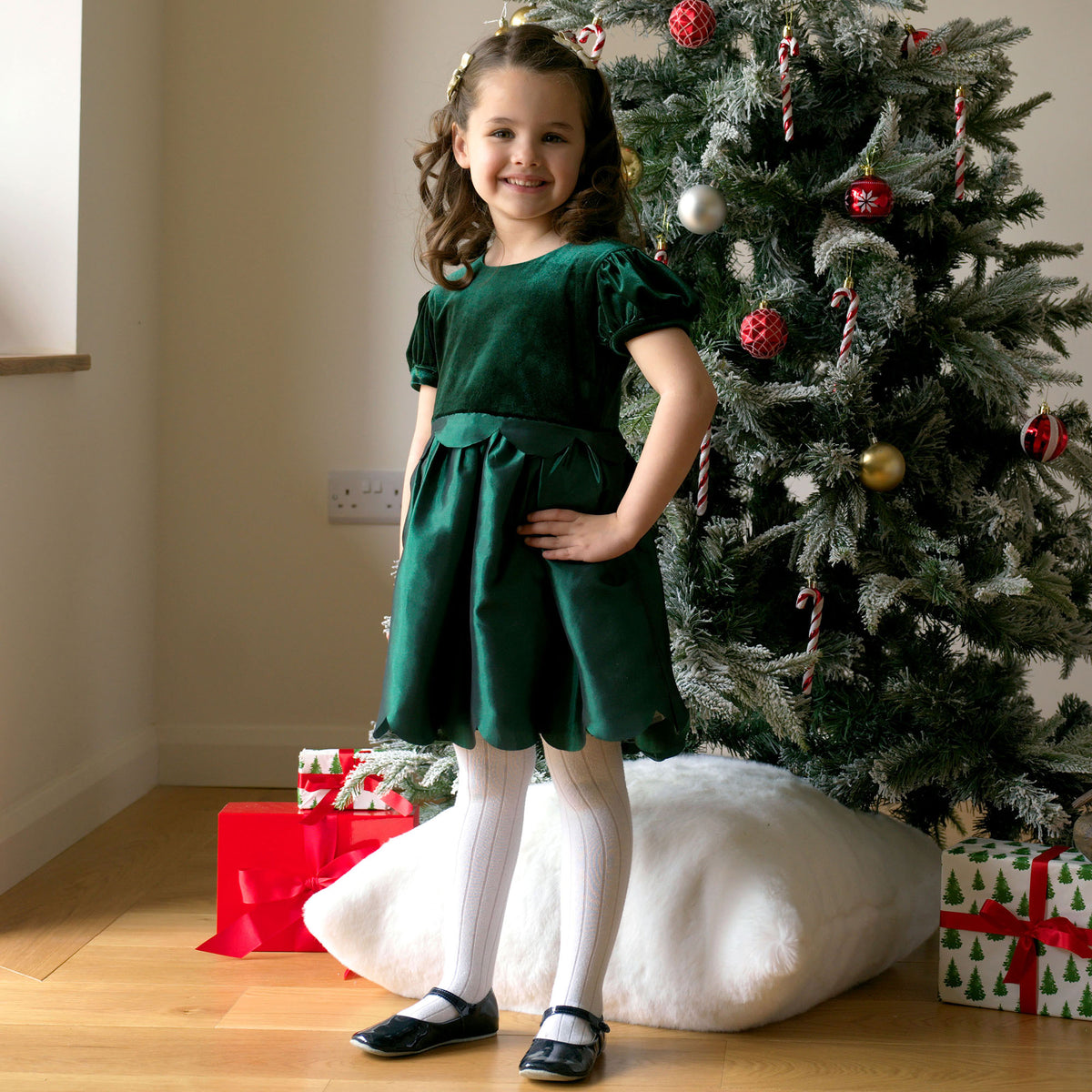 Green Taffeta Scalloped Dress