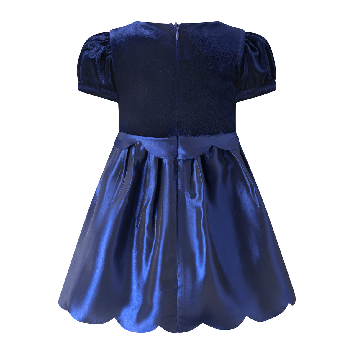 Navy Taffeta Scalloped Dress