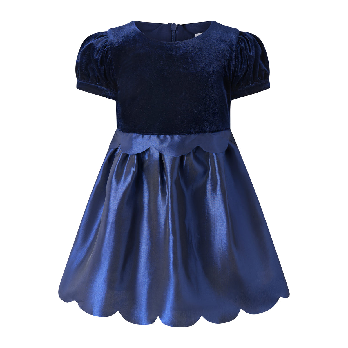Navy Taffeta Scalloped Dress