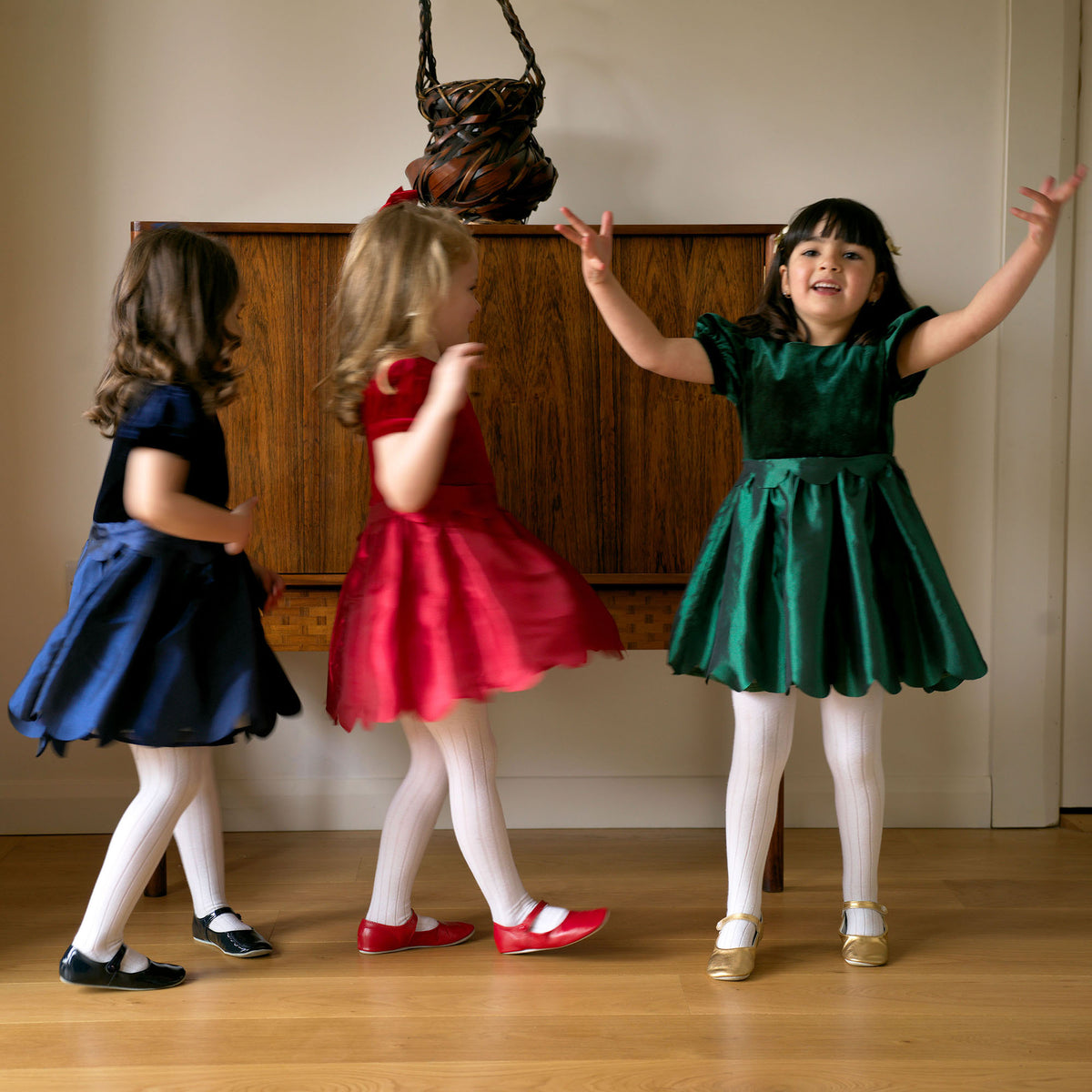 Red Taffeta Scalloped Dress
