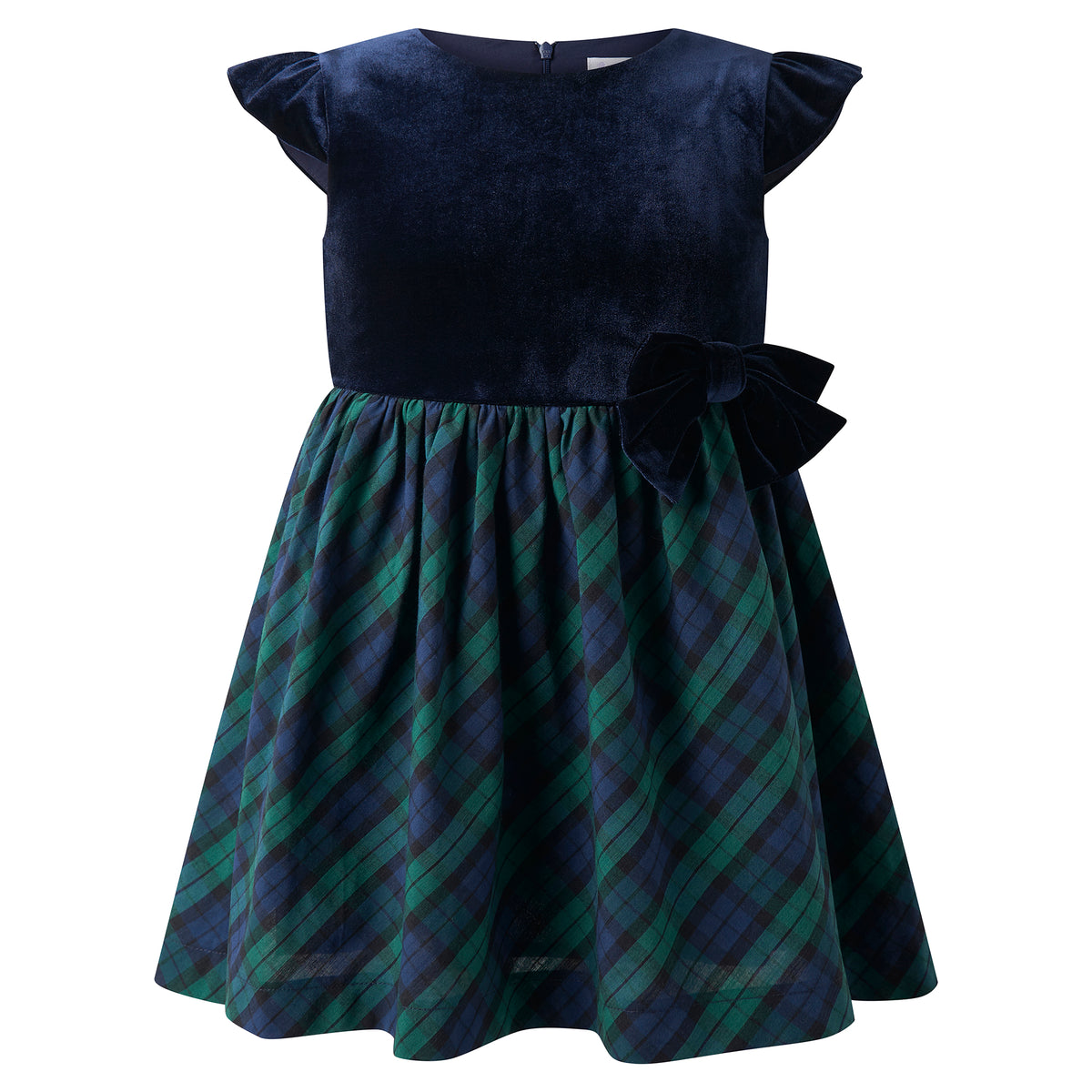 Navy Velvet Blackwatch Check Party Dress