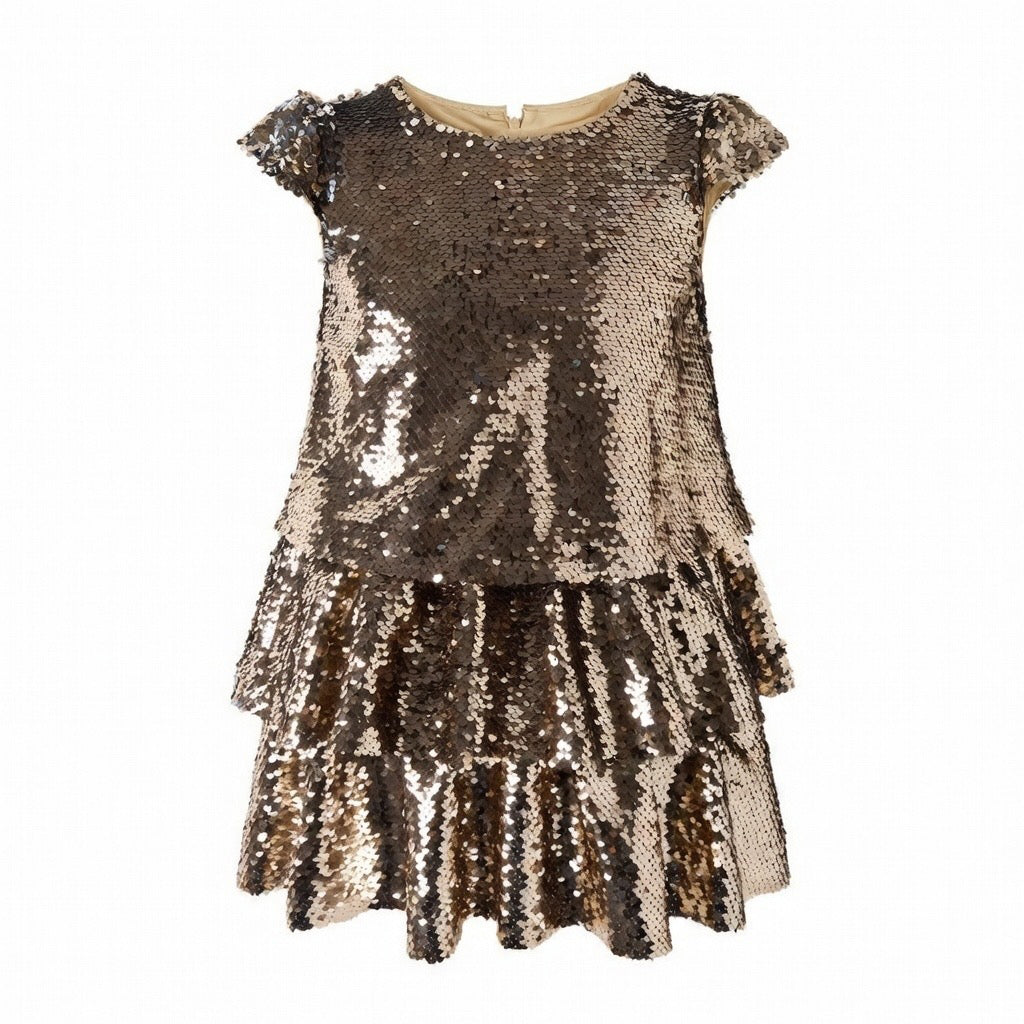 Gold Sequin Tiered Dress