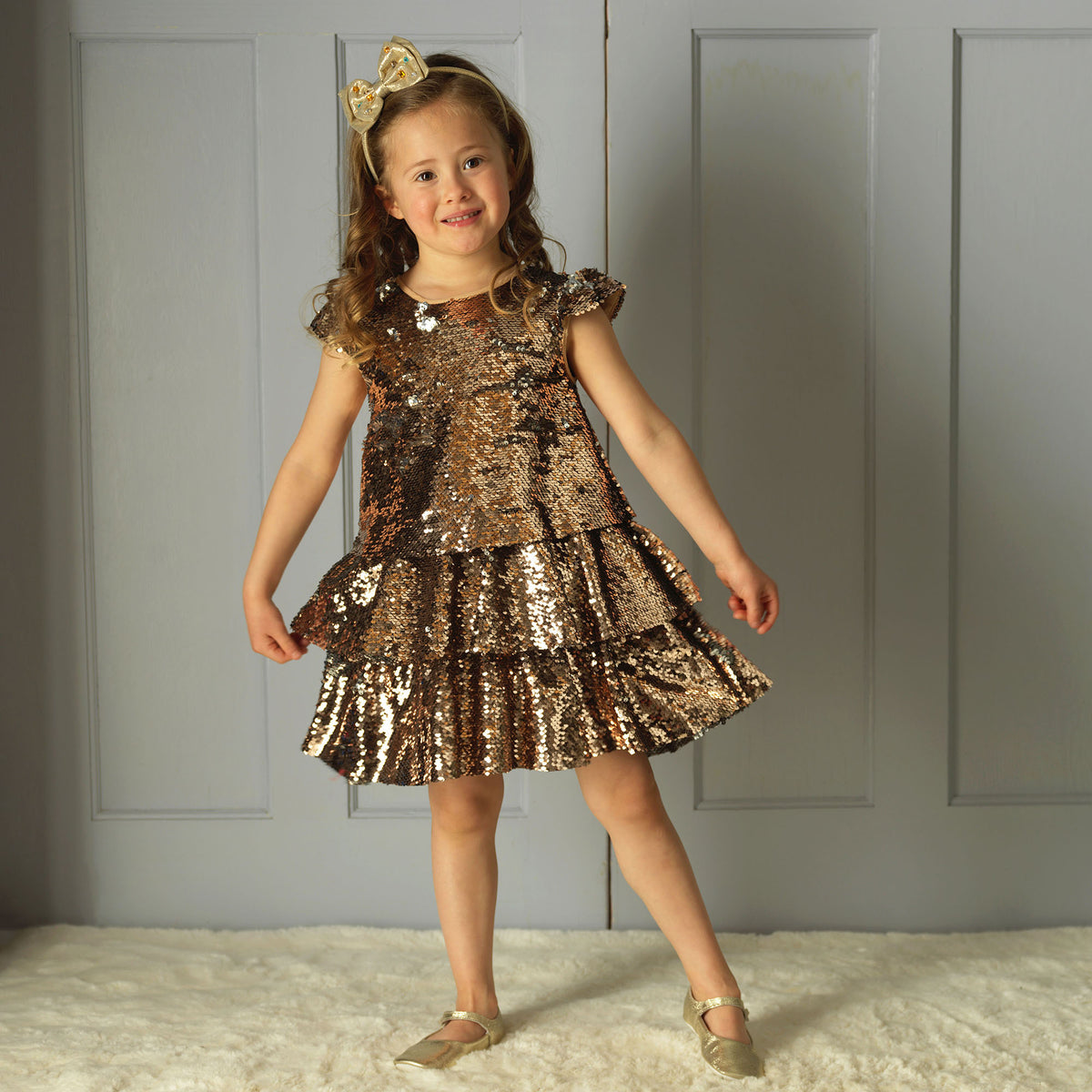 Gold Sequin Tiered Dress
