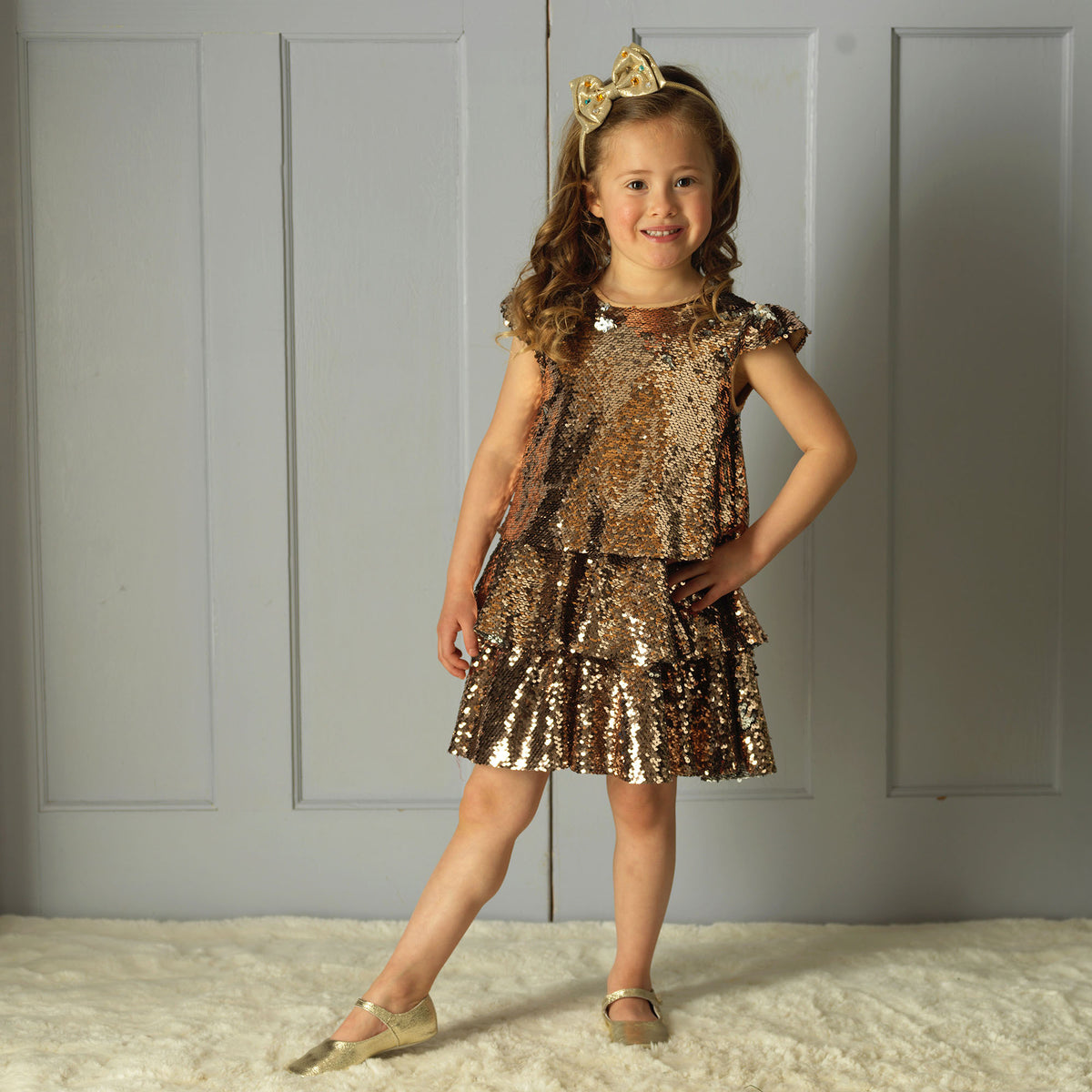 Gold Sequin Tiered Dress