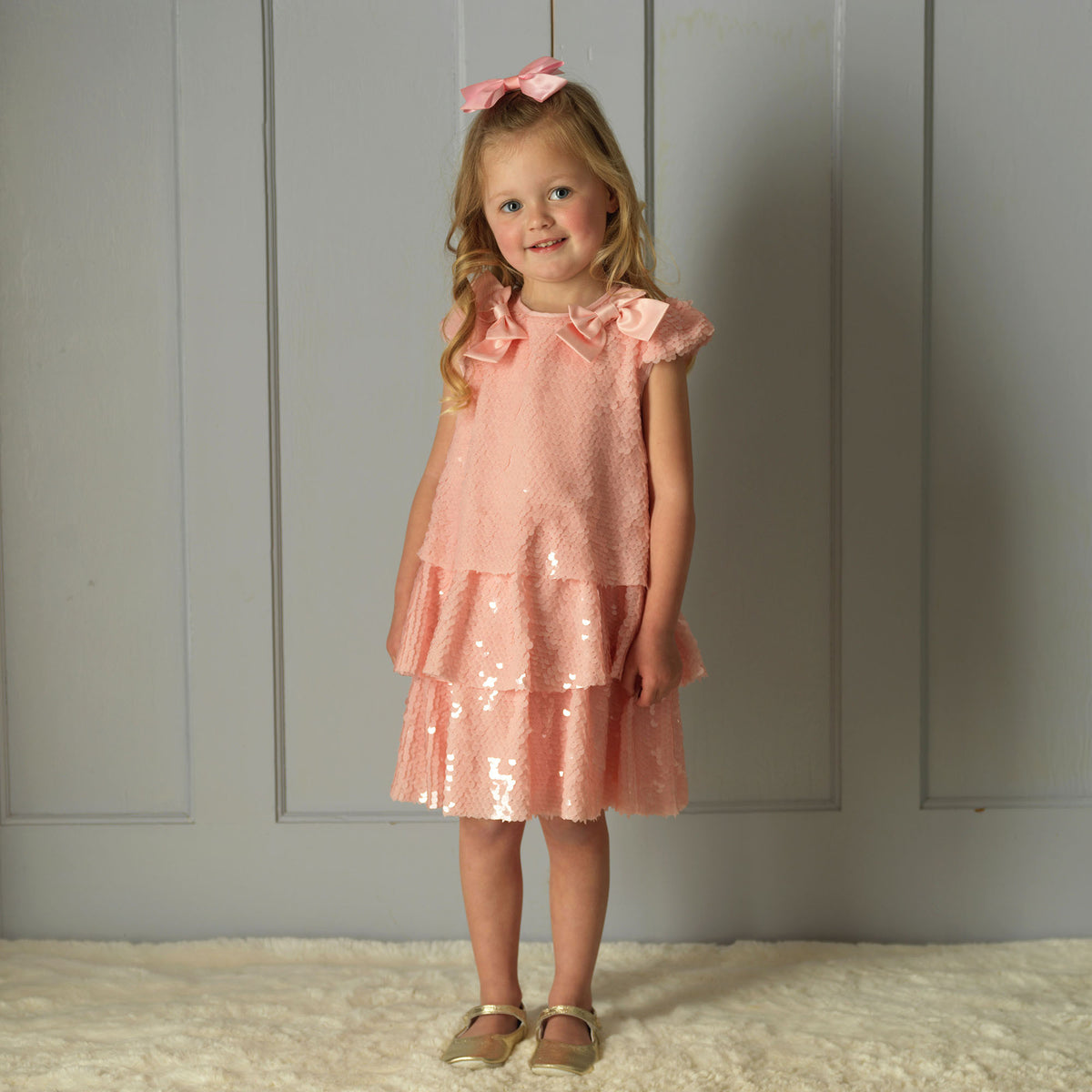 Pink Sequin Tiered Dress