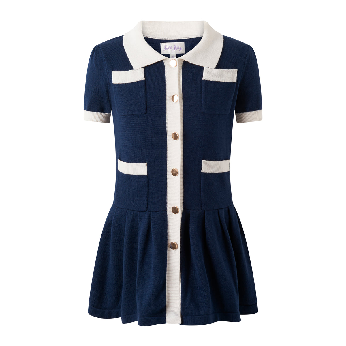 Navy Knit Pleated Dress