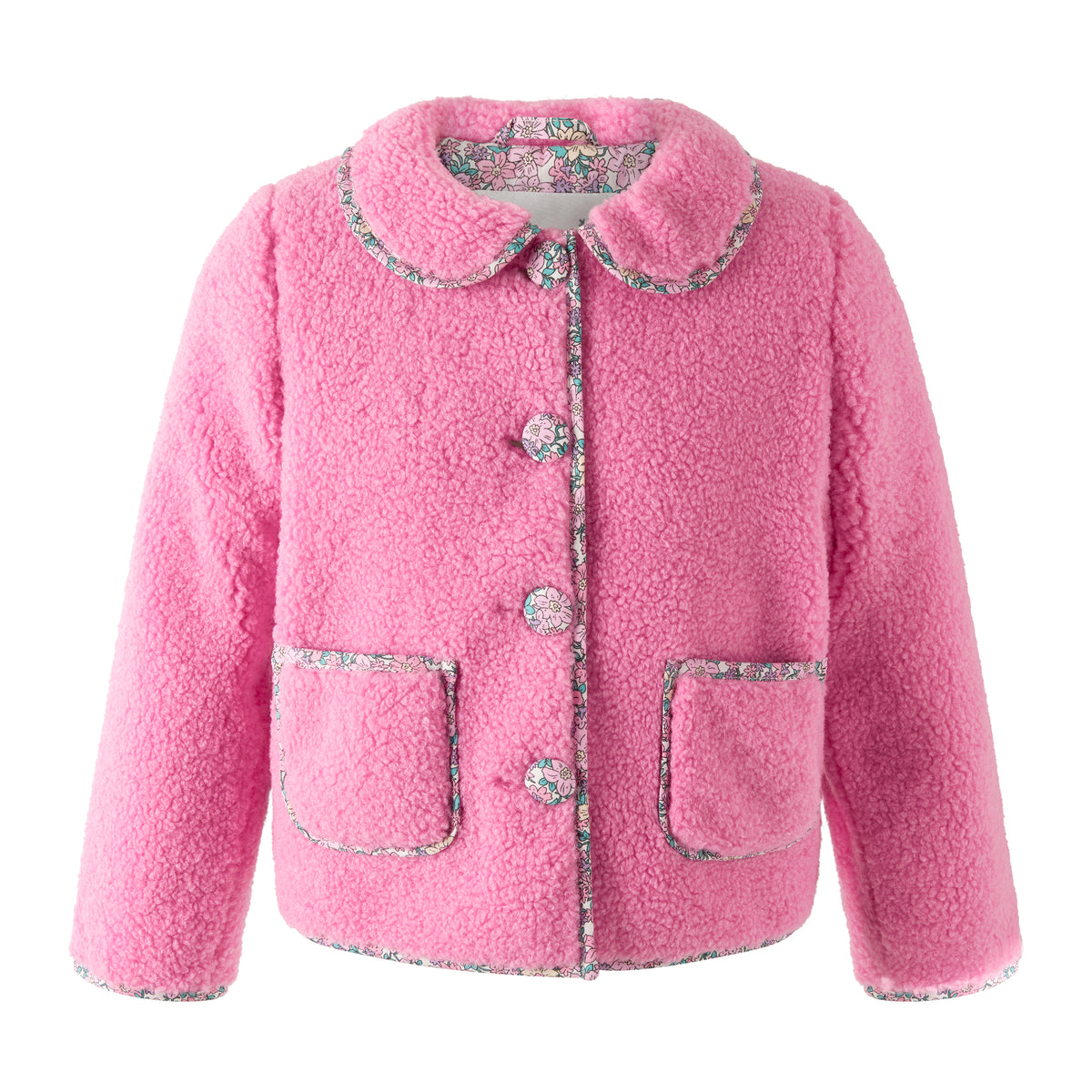 Pink Shearling Floral Trim Jacket