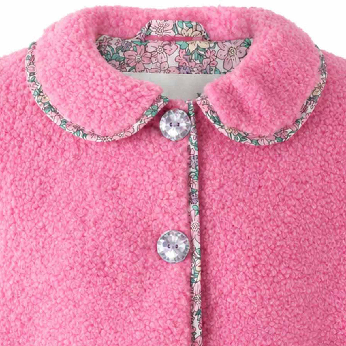 Pink Shearling Floral Trim Jacket