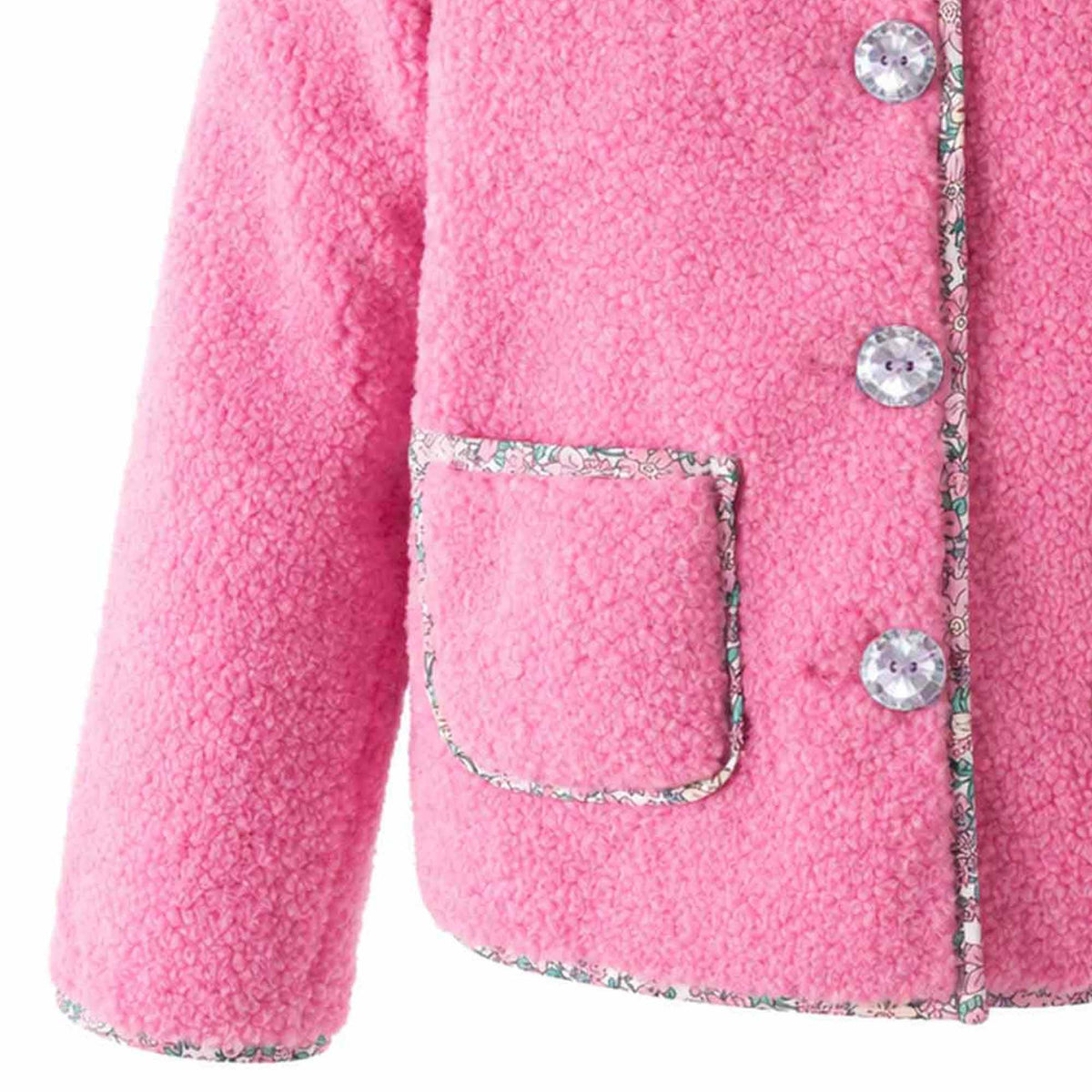 Pink Shearling Floral Trim Jacket