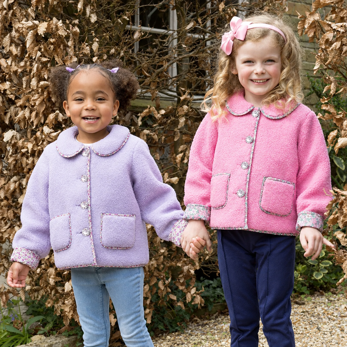 Purple Shearling Floral Trim Jacket