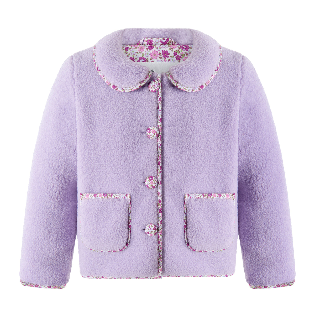 Purple Shearling Floral Trim Jacket