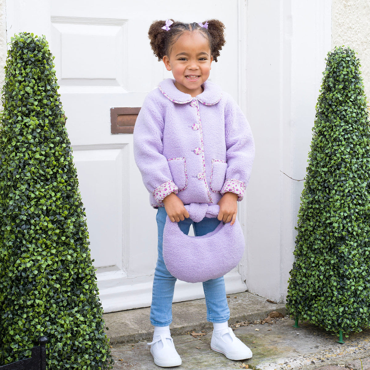 Purple Shearling Floral Trim Jacket