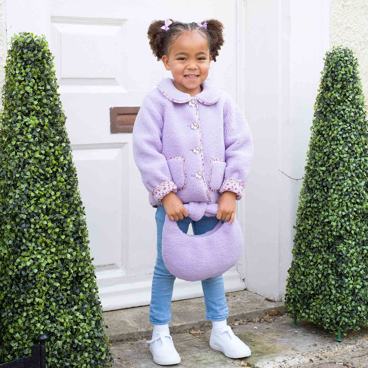 Purple Shearling Floral Trim Jacket