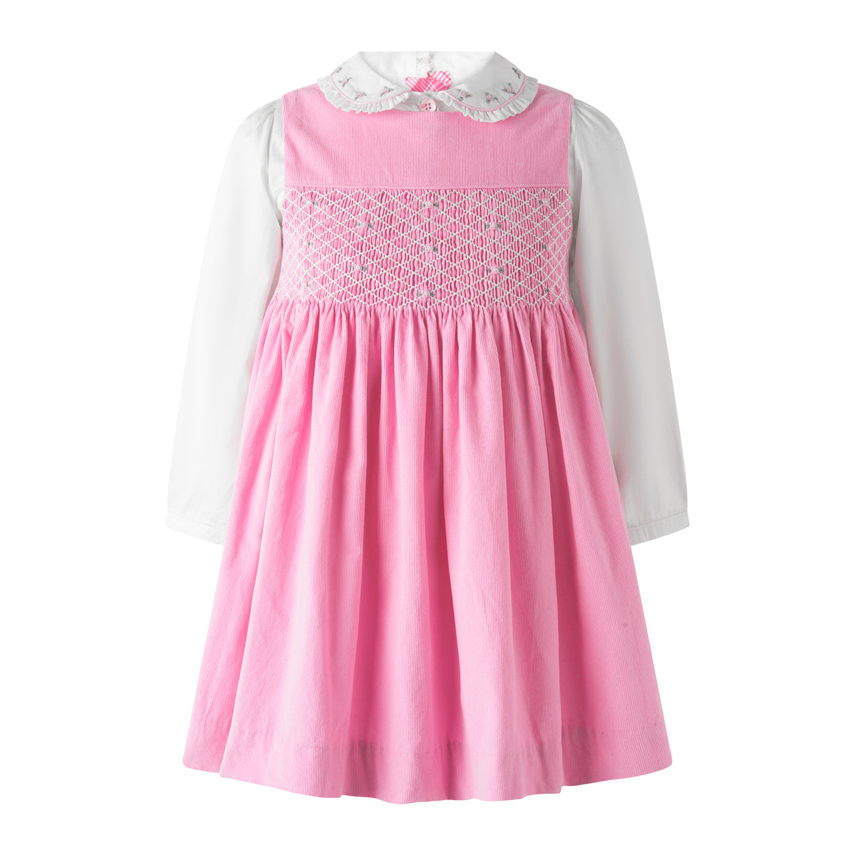 Rose Smocked Babycord Pinafore & Blouse Set