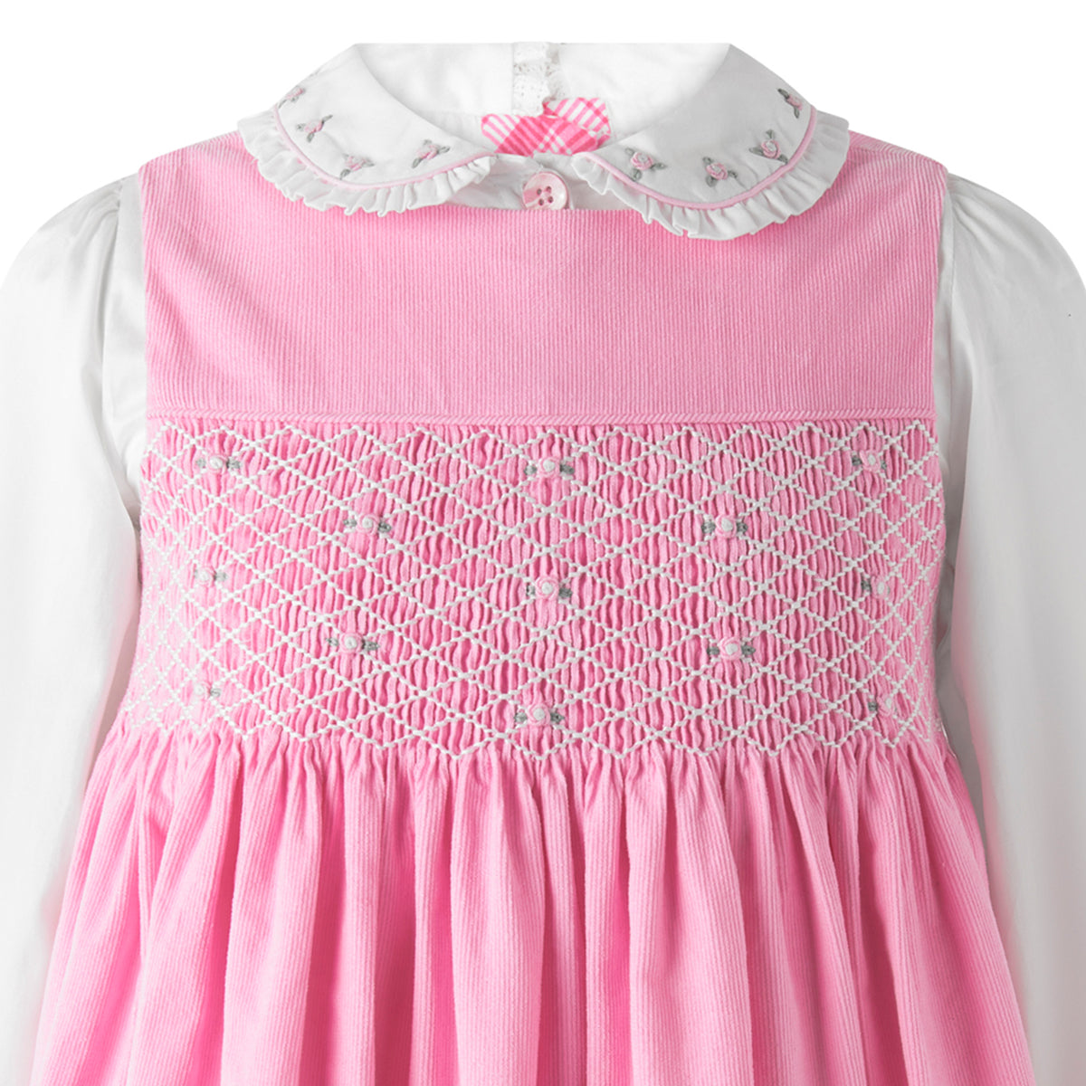 Rose Smocked Babycord Pinafore & Blouse Set