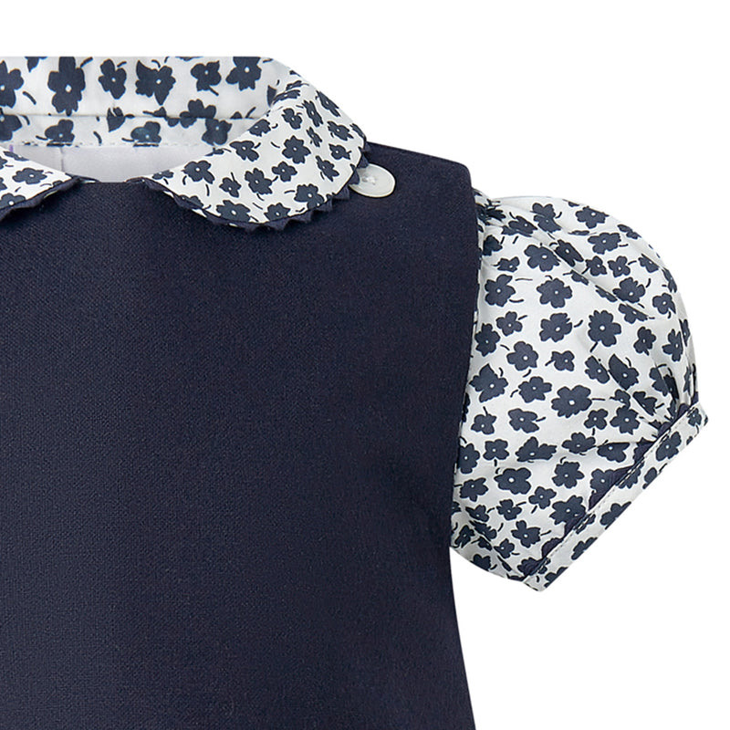 Navy Floral Blouse Pinafore Dress
