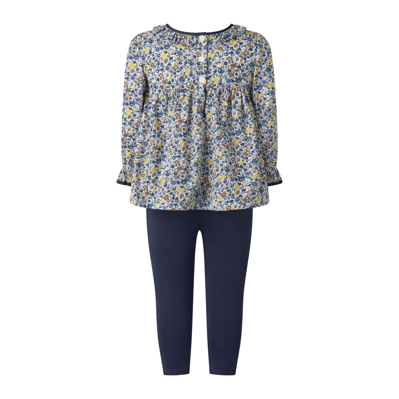 Navy Floral Blouse & Legging Set