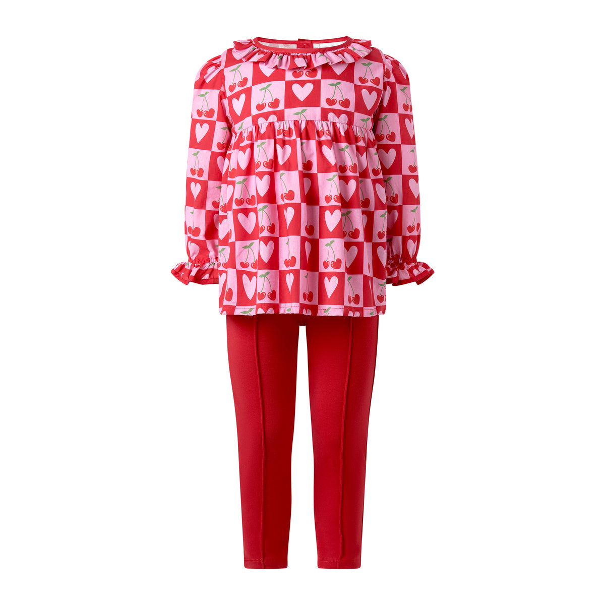 Cherry Heart Leggings & Blouse Set