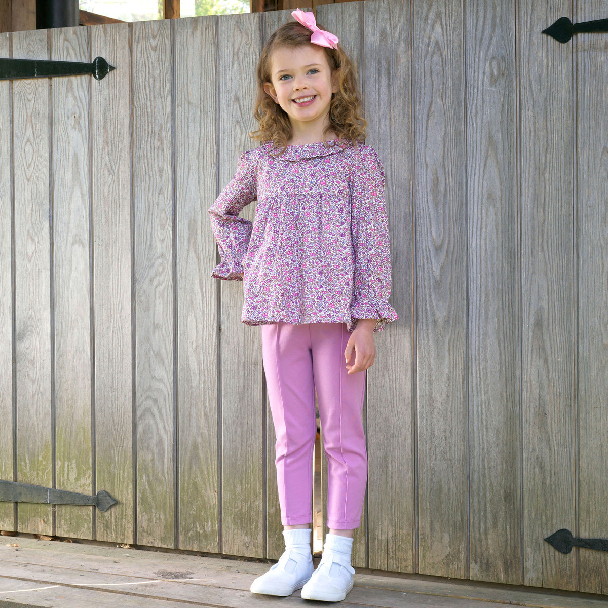 Purple Floral Blouse & Legging Set