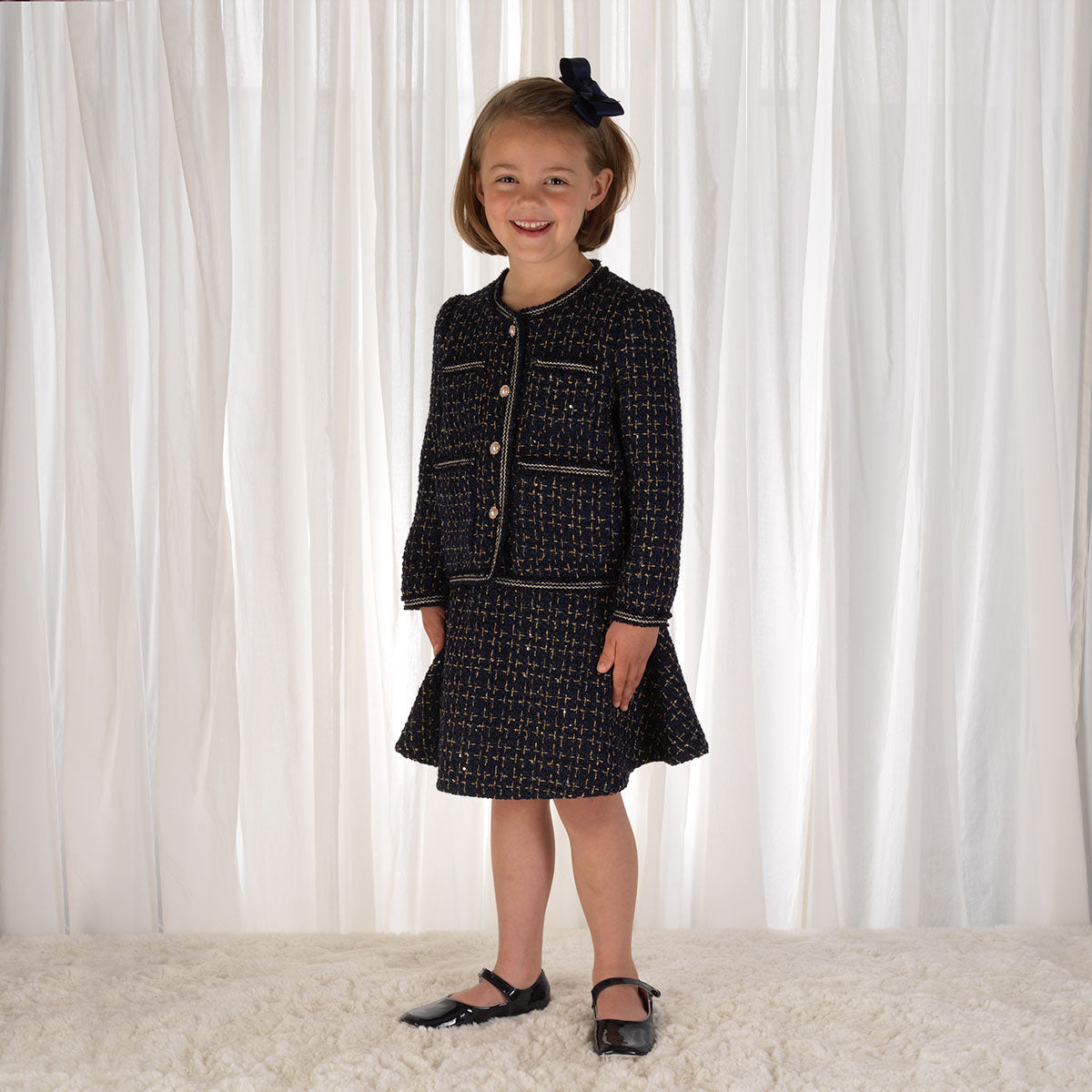Navy Tweed Jacket & Skirt Set