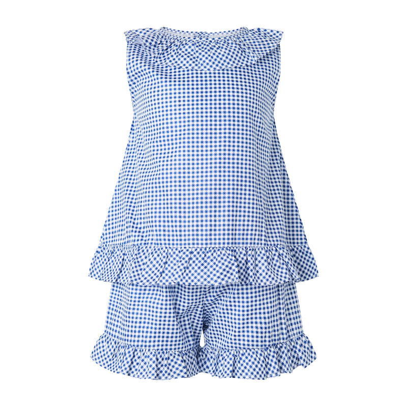 Navy Gingham Frill Top & Short Set