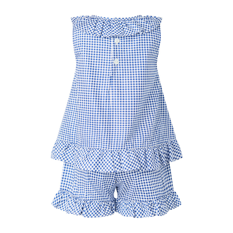 Navy Gingham Frill Top & Short Set