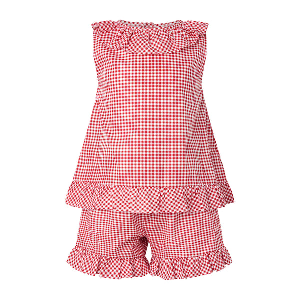 Red Gingham Frill Top & Short Set