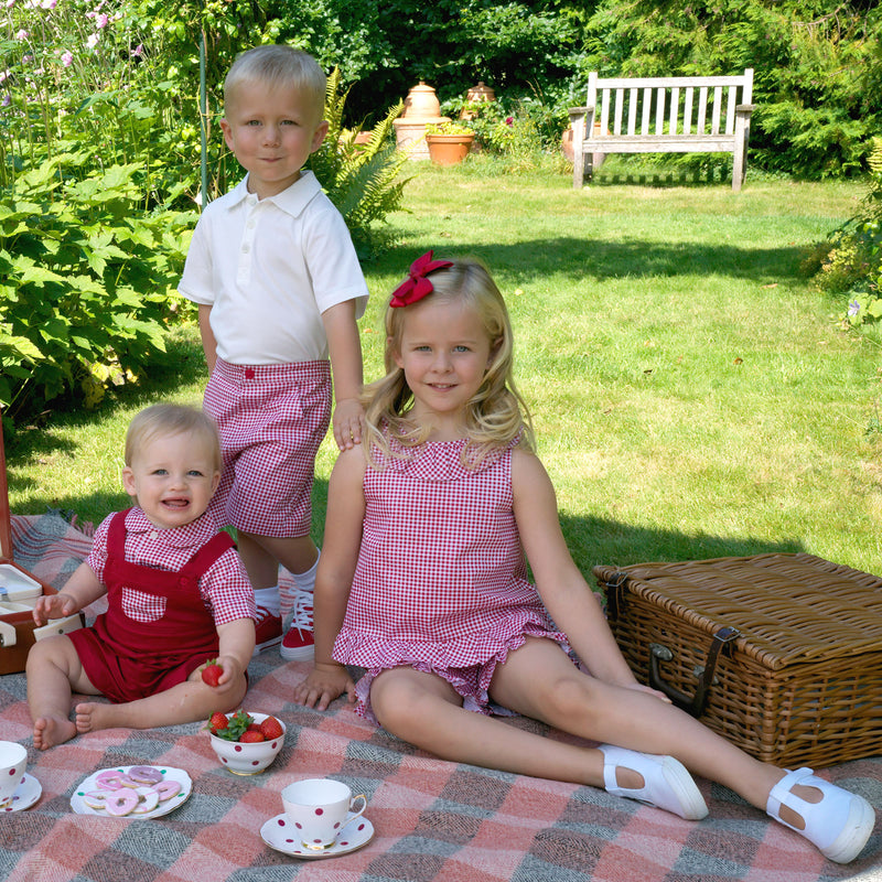 Red Gingham Shirt & Dungaree Set