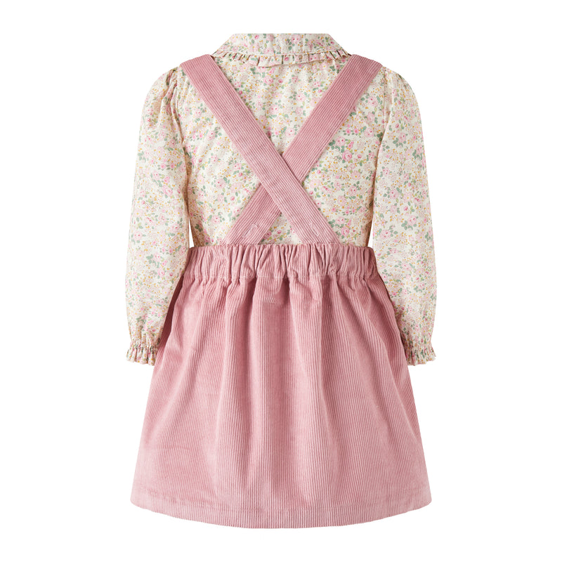 Floral Blouse Cord Pinafore Set