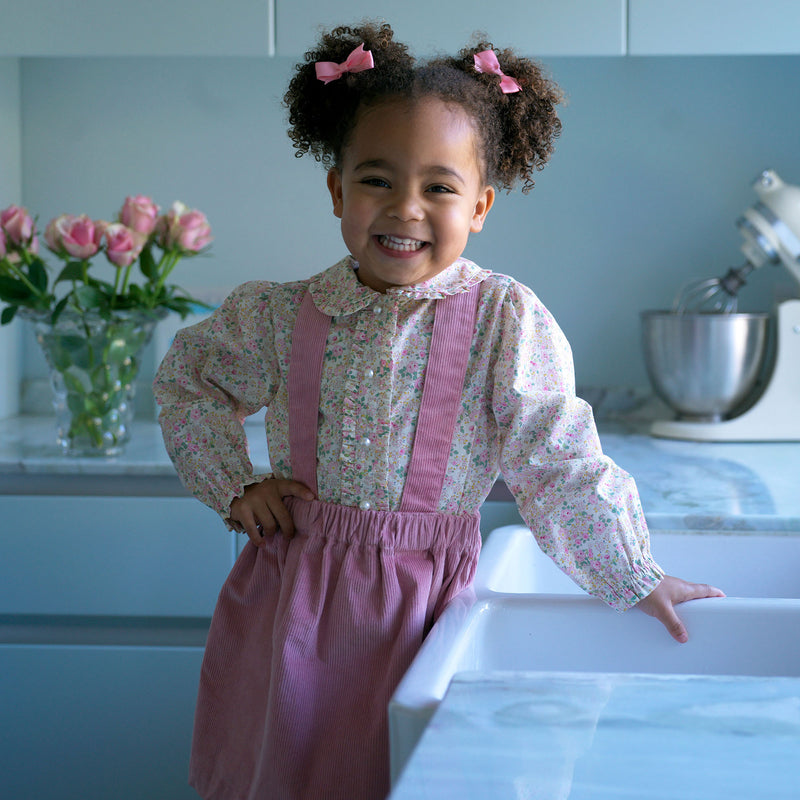 Floral Blouse Cord Pinafore Set