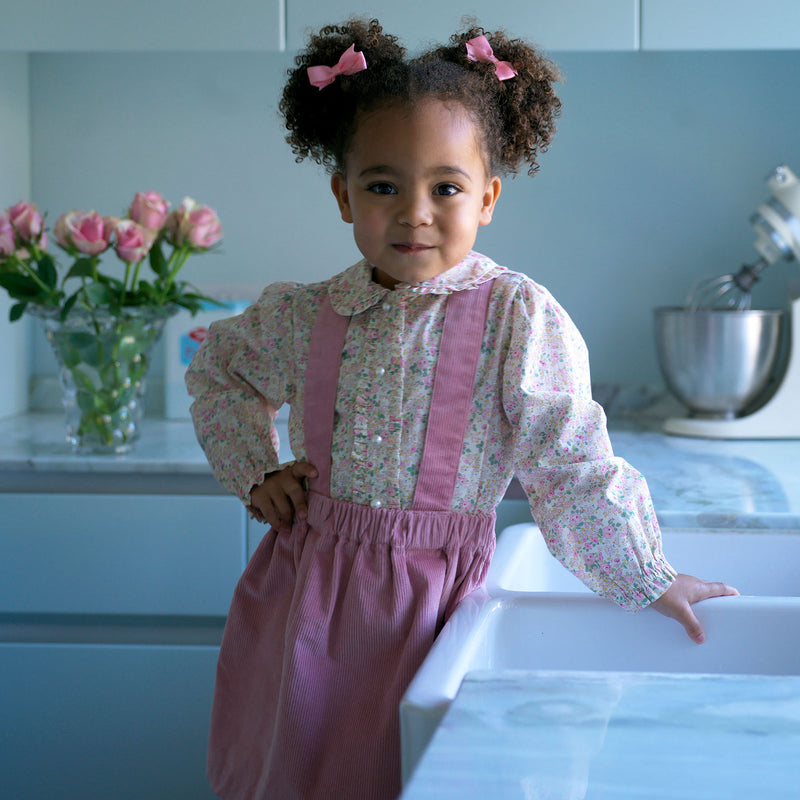 Floral Blouse Cord Pinafore Set