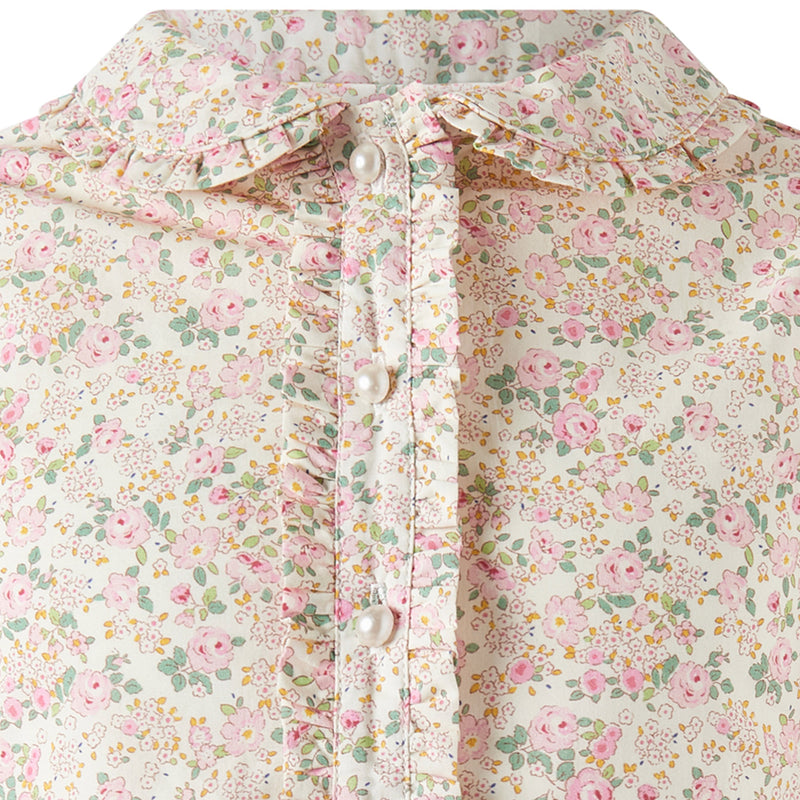 Cream Floral Blouse & Pink Cord Pinafore Set