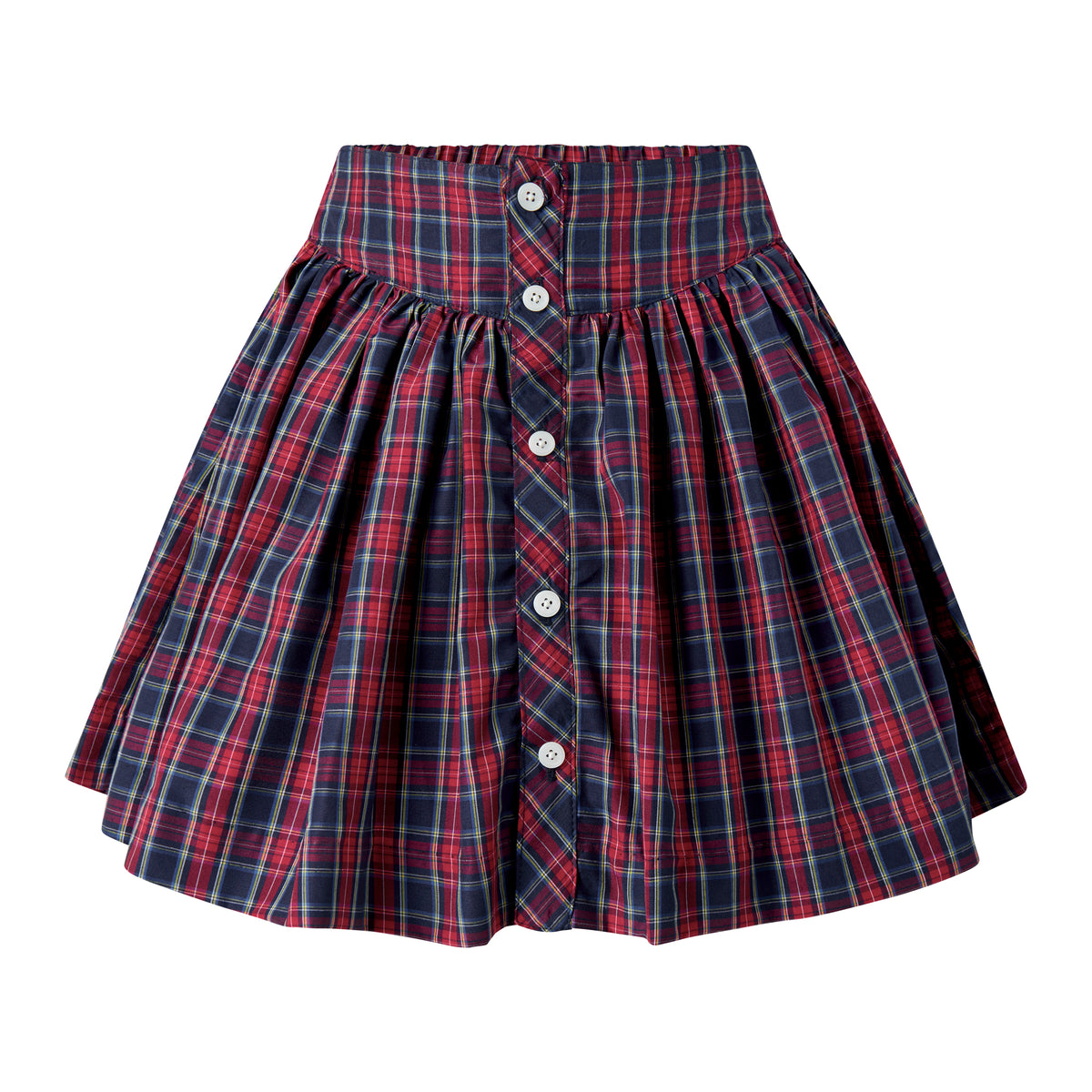Navy Check Button-front Skirt