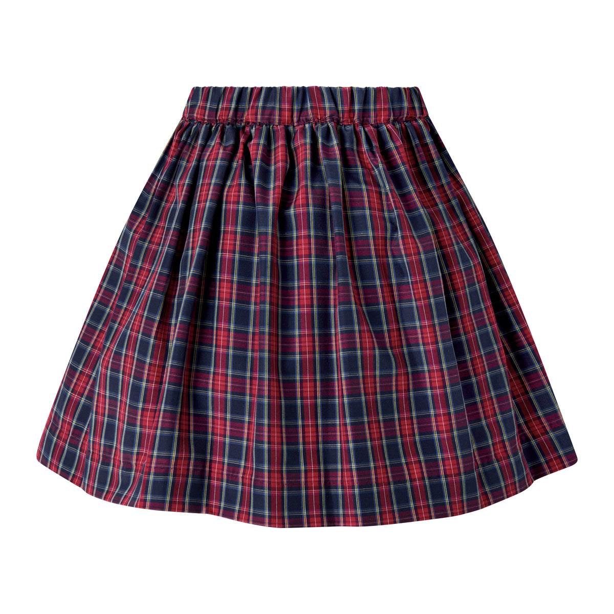 Navy Check Button-front Skirt