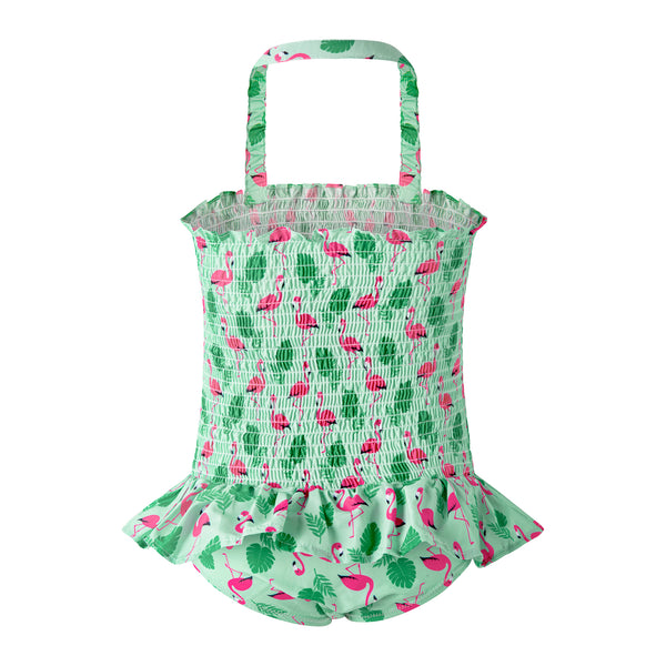 Green Flamingo Ruched Swimsuit