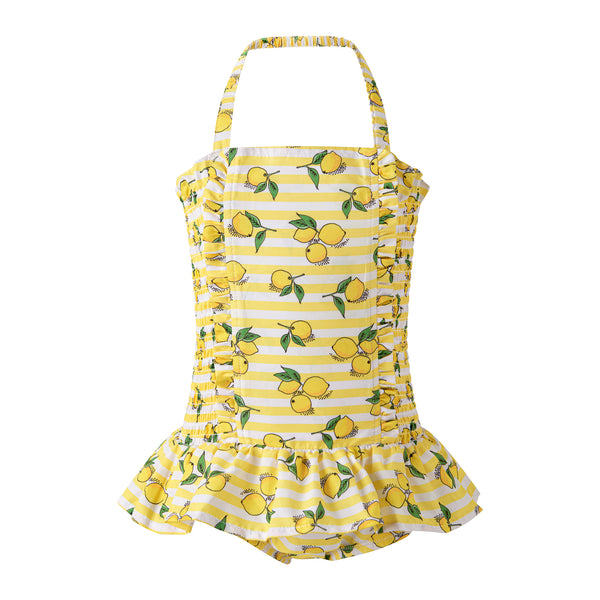 Lemon Stripe Ruched Swimsuit